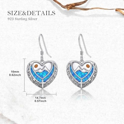 AOBOCO 925 Silver Mustard Seed Cross Heart Dangle Drop Earrings Women - color: Silver-Blue Opal