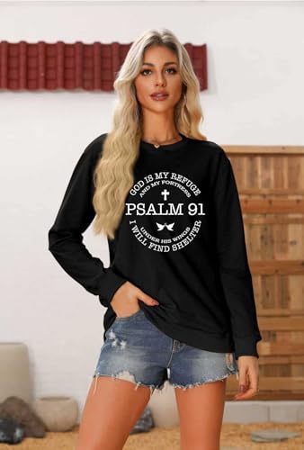 Christian Sweatshirts for Women Psalms 91 Long Sleeve Shirt - color: Black, size: XX-Large