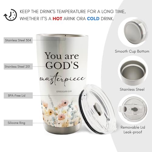 Christian Floral 20oz Travel Coffee Mug Tumbler, Christian Gifts for Women, Religious Gifts for Women, Bible Verse Flower Stainless Steel Tumbler with Lid and Straw - color: youer
