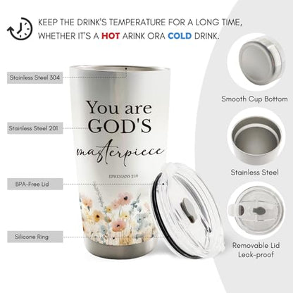 Christian Floral 20oz Travel Coffee Mug Tumbler, Christian Gifts for Women, Religious Gifts for Women, Bible Verse Flower Stainless Steel Tumbler with Lid and Straw - color: youer