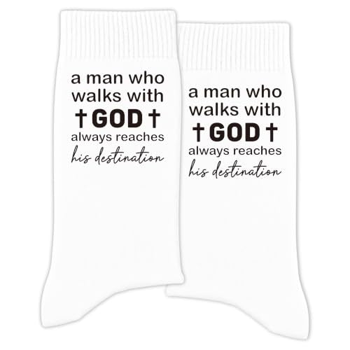 Christian Socks for Men Biblical Gifts for Dads Grandpa Husband - color: White