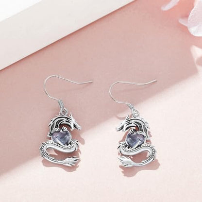 Crab/Mushroom/Lobster/Bat/Angler Fish/Tiger/Elephant/Jellyfish/Flamingo/Scorpion Earrings Dangling Sterling Silver Created Blue Opal Earrings Jewelry Gifts for Women Girls… - style: Dragon