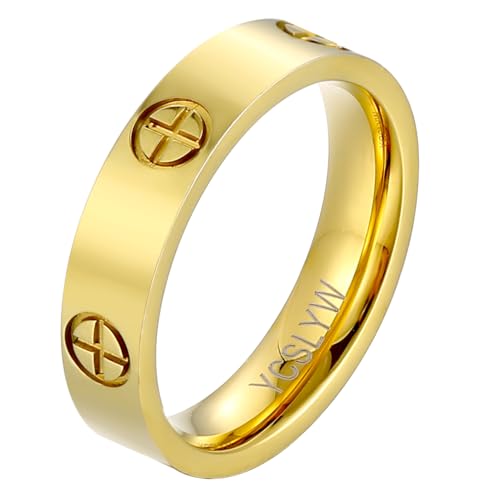 YCSLYW Ladies Stainless Steel Ring Love Friendship Ring Golden high polishing, low allergy Wedding Jewelry Valentine's Day Birthday Gift, 5-10 - color: Gold, size: 10