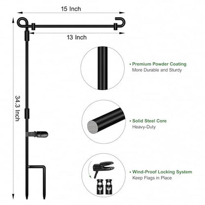 HOOSUN Garden Flag Stand,Premium Garden Flag Holder Pole Metal Powder-Coated Weather-Proof Paint with Graden Flag Clip and Spring Stoppers Without Flag Garden Decorations - color: Black
