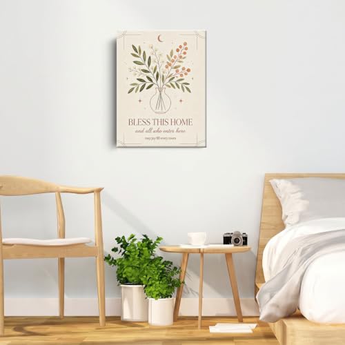 BEASTZHENG Bless This Home Floral Canvas Wall Art Farmhouse Room Accent - color: Bless this home