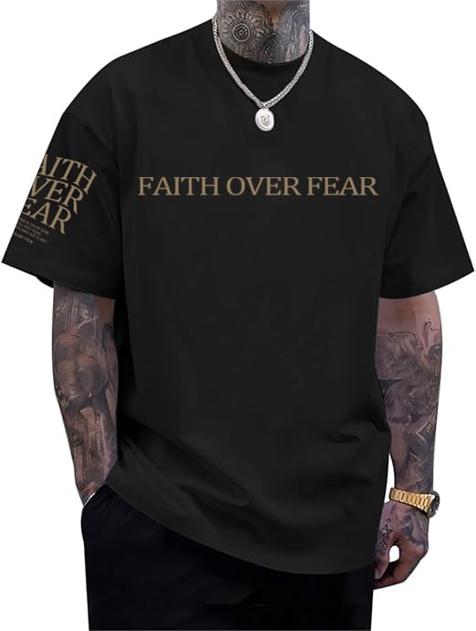 Eatbook Christian Shirts for Men Faith Over Fear Religious Tshirt - color: Black-bible, size: Small