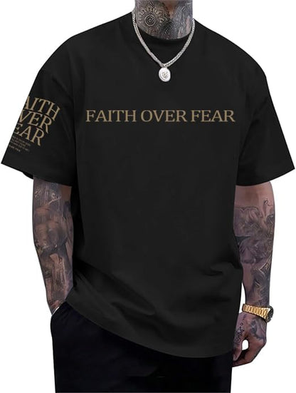 Eatbook Christian Shirts for Men Faith Over Fear Religious Tshirt - color: Black-bible, size: Small