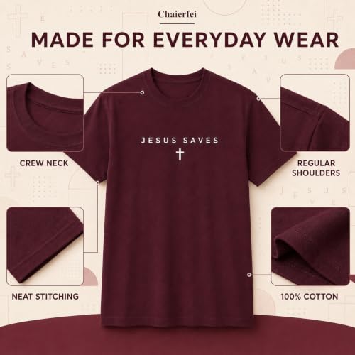 Christian Jesus Saves Cross T Shirt Subtle Minimal Religious Faith Tee Bible Verse Scripture Christian Clothing Unisex - color: Crimson, size: Medium
