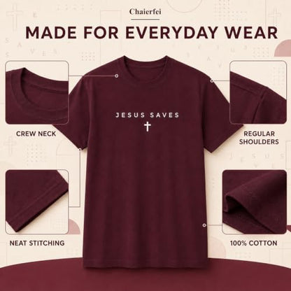 Christian Jesus Saves Cross T Shirt Subtle Minimal Religious Faith Tee Bible Verse Scripture Christian Clothing Unisex - color: Crimson, size: Small