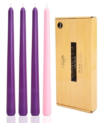 Viyffo Advent Taper Candles 10 Inch 4 Pack Unscented Smokeless - color: 10 Inch Purple and Pink Advent