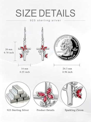 Butterfly Earrings for Women 925 Sterling Silver Birthstone Butterfly Cross Rose Dangle Earrings Elegant Butterfly's Jewelry Gift for Birthday Valentines Day Christmas - color: 1-January