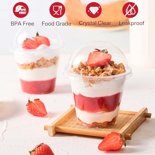 9 oz Plastic Dessert Cups with Dome Lids No Hole, 50 Pack
