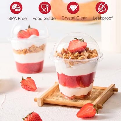 9 oz Plastic Dessert Cups with Dome Lids No Hole, 50 Pack