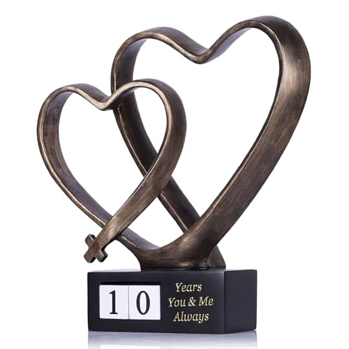 QIANLING Wedding Anniversary Couples Gift - 1st to 60th Anniversary with Rotating Year Blocks, Two Hearts and Cross Sculpture, Christian Love Decor Gift for Wife Husband Parents, Printed Poem Card