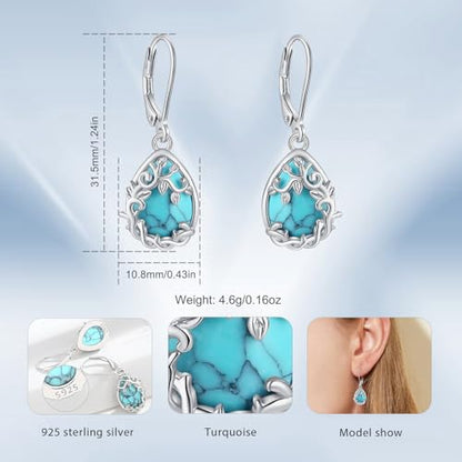Vito Moonstone Turquoise Drop Earrings for Women, 925 Sterling Silver Hooks - style: Vine-Turquoise