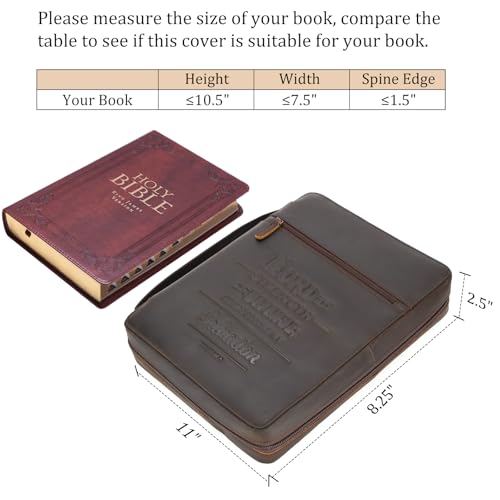 Polare Full Grain Cowhide Leather Bible Cover Church Bag Bible Protective Book Holder Carrying Case Folder Organizer Portfolio (Dark Brown(Lord is My Strength & Defense)) - style: Dark Brown(Lord is My Strength & Defense)