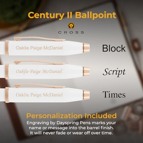 Cross Century II Personalized Ballpoint Pen in Pearlescent White, Rose Gold - color: White