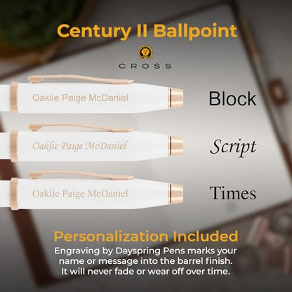 Cross Century II Personalized Ballpoint Pen in Pearlescent White, Rose Gold - color: White