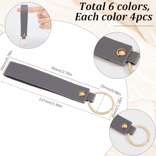 SUNNYCLUE 24Pcs 6 Colors 13.7cm PU Leather Keychain Blanks Key Chains Bulk Black Brown Business Style Rectangular Engraving Keychains Holder with Gold Iron Key Ring for Keys Chain Stamping DIY Crafts - color: Mixed Color, size: 0.79x5.39 in