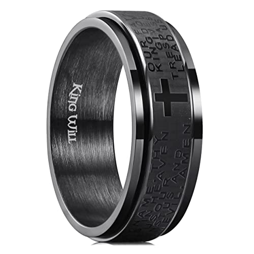 King Will 8mm Black/Gold/Silver Prayer Stainless Steel Ring - color: Black