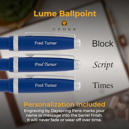 Cross Lume Personalized Ballpoint Pen in Deep Sea Blue with Chrome Trim - color: Deep Sea Blue