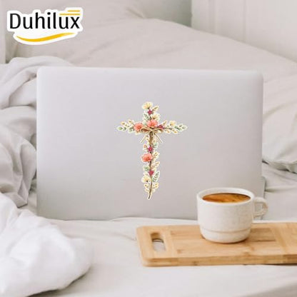 Cross with Wildflowers Sticker 5 inch, Cross car Decal Sticker, Waterproof Vinyl Decal for Car, Trucks, Laptops, Book, Wall, Window Bumper Stickers