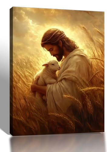 Jesus with Lamb Canvas Wall Art, Gallery Wrapped Christian Print, 12x16 - color: Jesus And Lamb, size: 16"L x 12"W