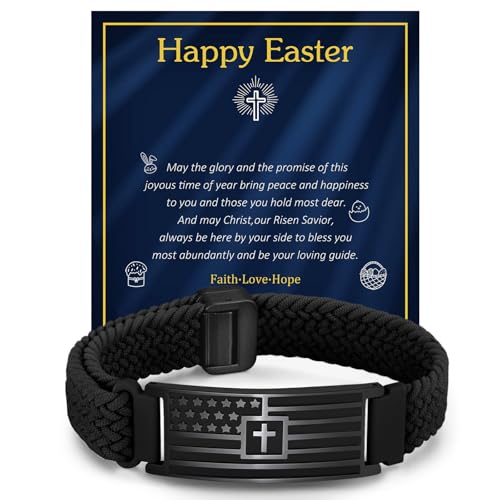 VNOX American Flag Cross Bible Verse Bracelet for Men Teen Boys Kids Stocking Stuffers,Religious Christian Jewelry Mens Easter Valentines Baptism Birthday Gift Ideas - style: Easter