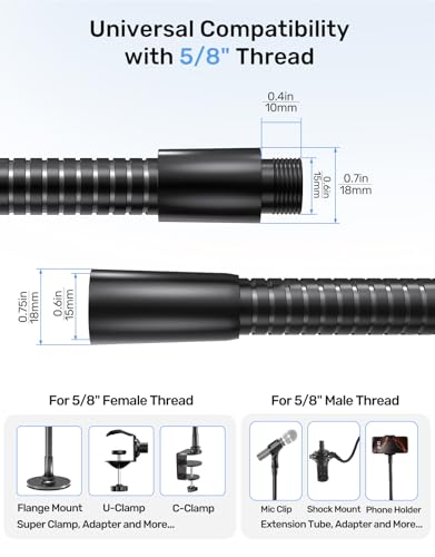 19" Flexible Microphone Gooseneck, 5/8 Thread, Max 2.5 lb Load, Heavy Duty - size: 19" Gooseneck