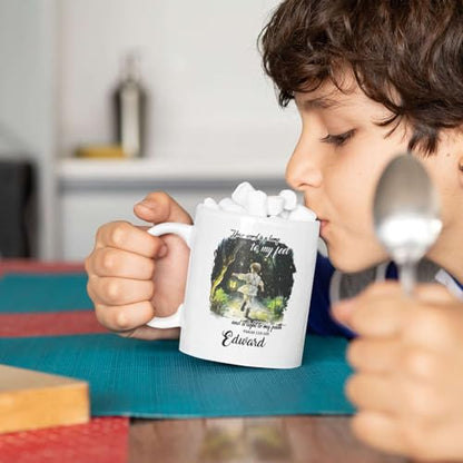 Lovely Boy Holding Lantern White Cup, Customized Novelty Night Scene Coffee Cup With Name, Personalized Bible Verse Ceramic Mug, Christian Cup Gift For Kid Boy, Christ Keepsake Cup - color: XUA-624-2335-A Boy Holding A Lantern