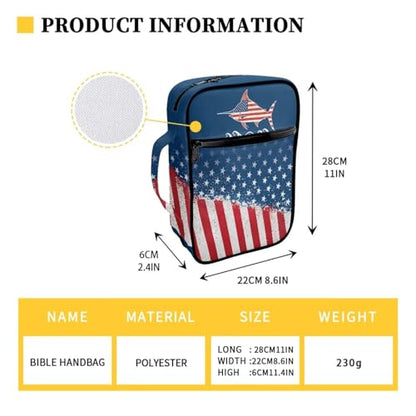 Coldinair American Flag Shark Bible Cover with Handles - Zippered Bible Carrying Case for Women Girls - Cute Tote Bag Book Cover Accessories - Christian Church Bag Purse - color: American Flag Shark