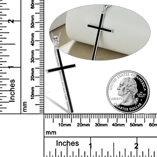 POPLYKE Cross Necklace 925 Sterling Silver Philippians 4:13 I Can Do All The Things Inspirational Necklace Gifts for Women Men 20+2'' - color: Black Onyx