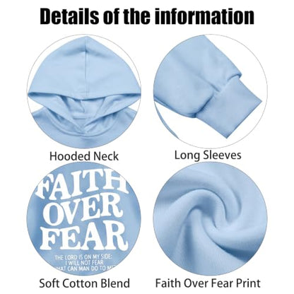 BANGELY Faith Over Fear Hoodie Girl's Christian Sweatshirt Long Sleeve Tops - color: Blue, size: 9-10 Years