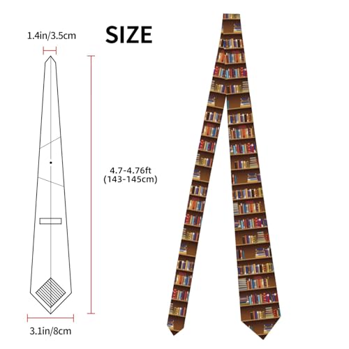 Men's Neckties, Novelty Printed Skinny Tie for Work Casual Party - color: Library Bookshelf