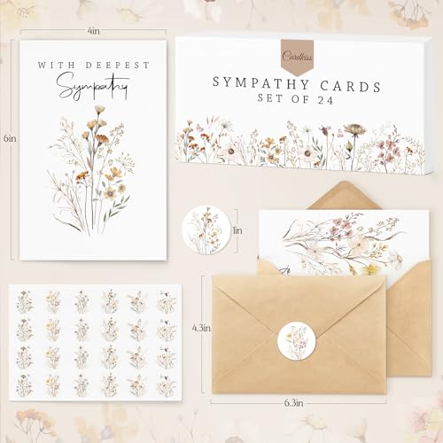 24 Pcs Bulk Sympathy Cards with Envelopes, Condolence Cards with 6 Designs