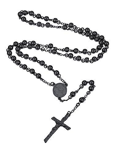 Supcare Rosary for Men Women Catholic Necklace Rosary Beads Customized - color: D02-Michael Black