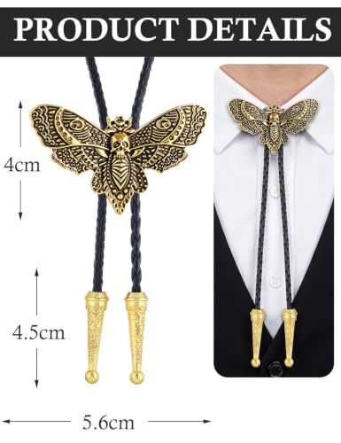Western Cowboy Bolo tie for Men Women Gold Silver Death Skull Moth Cross Bolo Tie Christmas Deer Rooster Wolf Necktie Gift - color: 1# Gold Death Moth