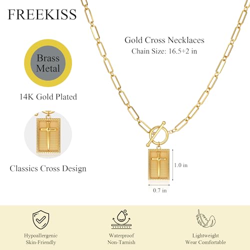 Freekiss 3-Piece Layered Toggle Necklace for Women - color: Gold Cross Necklace