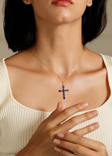 S.Leaf Cross Necklace for Women Gold Plated Cross Necklaces for Women 925 Sterling Silver Cross Pendant Necklaces for Women Birthday Anniversary - color: Cross_Necklace_09_Sep._Sapphire