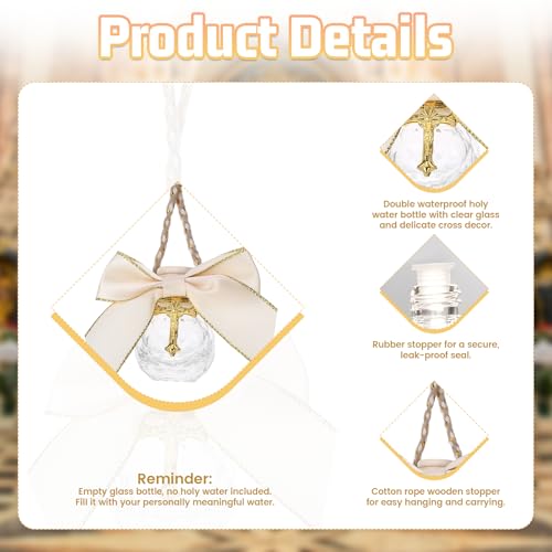 12 Sets Holy Water Bottles Baptism Favors for Guests 10ml Glass Holy Water Container with Cross, First Communion Gifts Empty Container for Communion Christian Church Wedding Baptism Gifts (Round) - color: Style 2