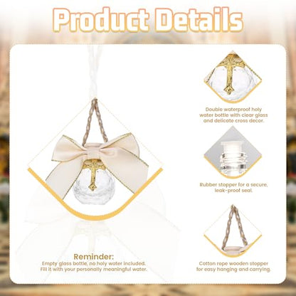 12 Sets Holy Water Bottles Baptism Favors for Guests 10ml Glass Holy Water Container with Cross, First Communion Gifts Empty Container for Communion Christian Church Wedding Baptism Gifts (Round) - color: Style 2