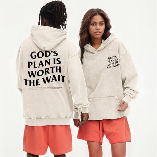Christian Graphic Hoodies for Women God Bible Verse Oversized Hoodie Religious Letter Print Acid Wash Sweatshirts - color: Apricot, size: X-Large
