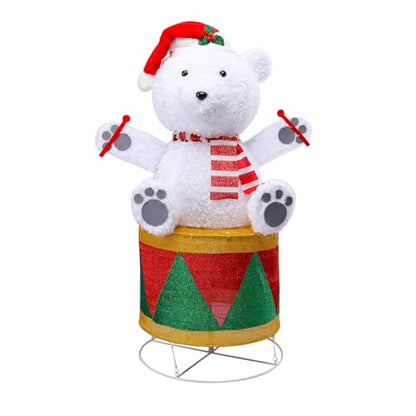 4 FT Lighted Christmas Drum Bear, Pre‑Lit Outdoor Yard Decor - size: 48''*31.5''