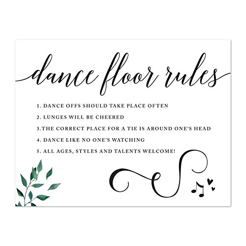 Andaz Press Wedding Party Signs, Natural Greenery Green Leaves, 8.5x11-inch, Dance Floor Rules, 1-Pack - color: Activities Dance Floor