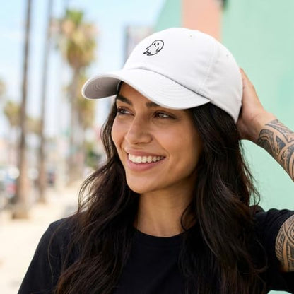 DALIX Ghost Embroidered Mens Womens Cotton Dad Hat Baseball Cap Adjustable - color: White