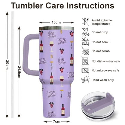 Funny Wine Tumbler 40oz Insulated Stainless Steel with Handle - color: Purple 01