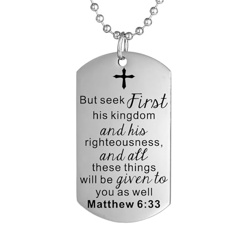 Christian Scripture Religious Dog Tag Necklace,Catholic Bible Verse Baptism Confirmation Sacrament Gifts - style: Matthew 6:33