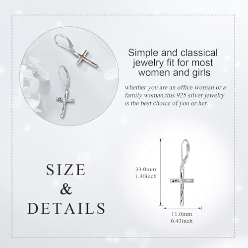LUHE Sterling Silver Corss/Daisy/Musica Note Dangle Earrings for Women - style: Filigree Cross Earrings