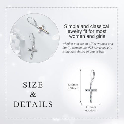 LUHE Sterling Silver Corss/Daisy/Musica Note Dangle Earrings for Women - style: Filigree Cross Earrings
