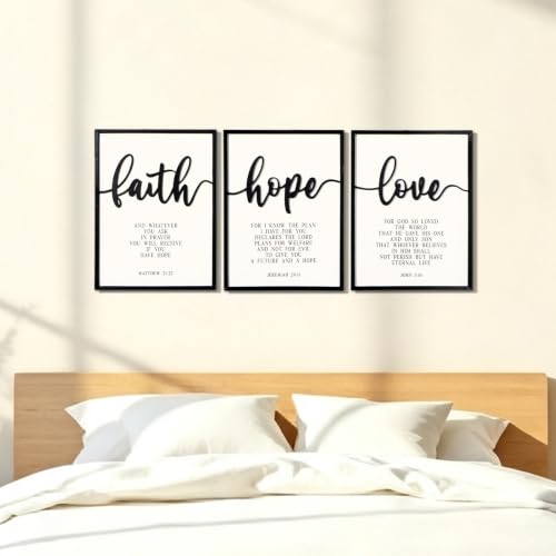 Zzbakress 3D Wood Faith Hope Love Framed Wall Art Large Christian Wall Art - color: Black-Vivid